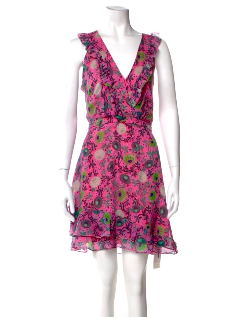 Saloni Anna Dress Silk Georgette Dress Pink Lotus Leaves Sz 2 US - MSRP $675 NWT